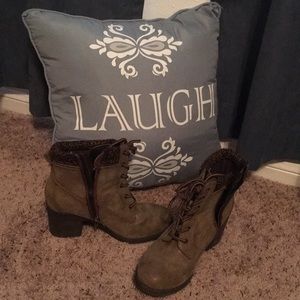 Suede look lace-up booties